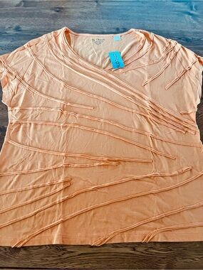 Womens Chico's Orange Textured V-Neck Top Size 3 US XL